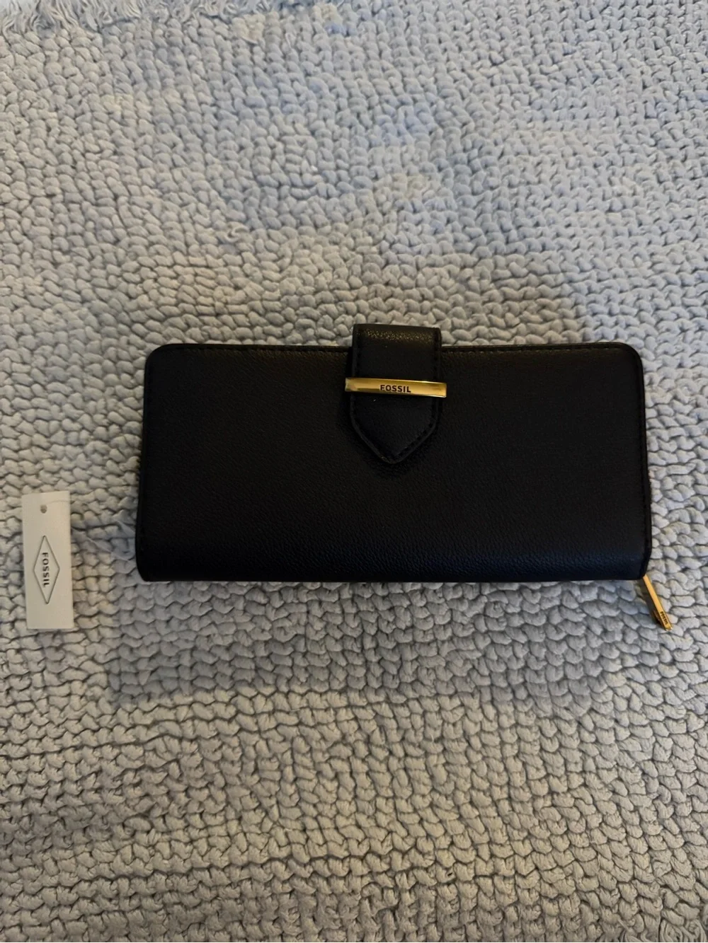 Fossil Black Leather Wallet with Gold Accent
